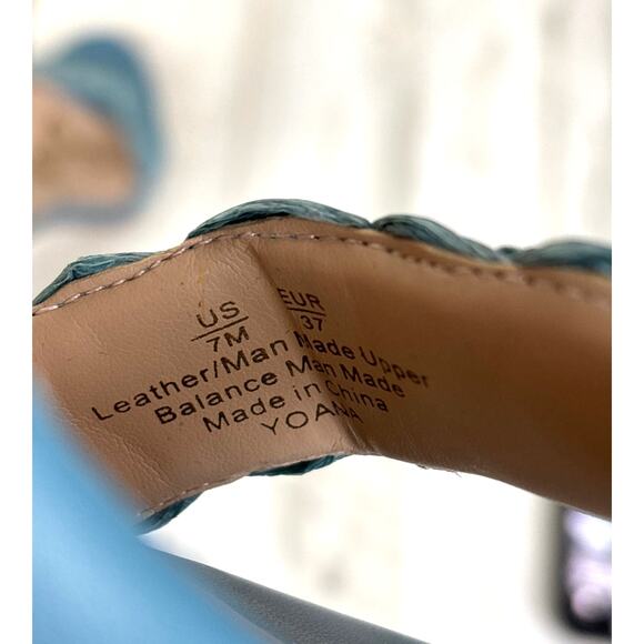 Sam Edelman Women’s 7 Blue Yoana Raffia Leather Ankle Strap Heeled Sandals - Picture 8 of 9